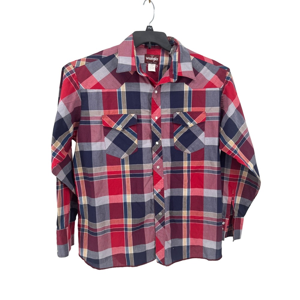 Wrangler Western Shirt Mens XL Red Plaid Pearl Snap Long Sleeve Yoke Cowboy
